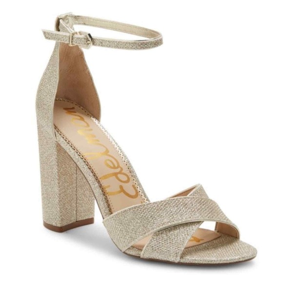 Sam Edelman Shoes - Sam Edelman Women's Gold‎ Glitter Ankle Strap Block Heel Sandals Party Shoes 10